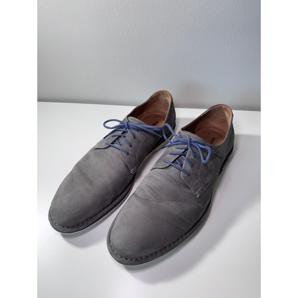 Johnston & Murphy Mens 11 M Gray Nubuck Leather Plain Toe Derby Oxfords Shoes